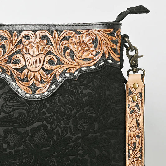 Tooled Leather & Fringe Concealed Carry Messenger Bag
