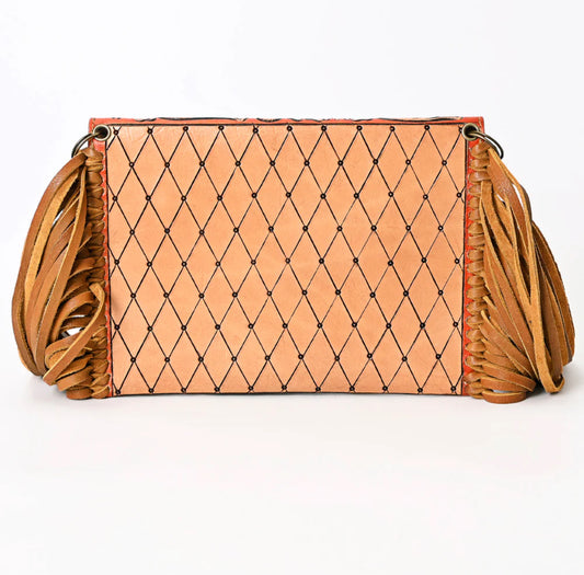 Orange Tooled Leather & Fringed Envelope Purse