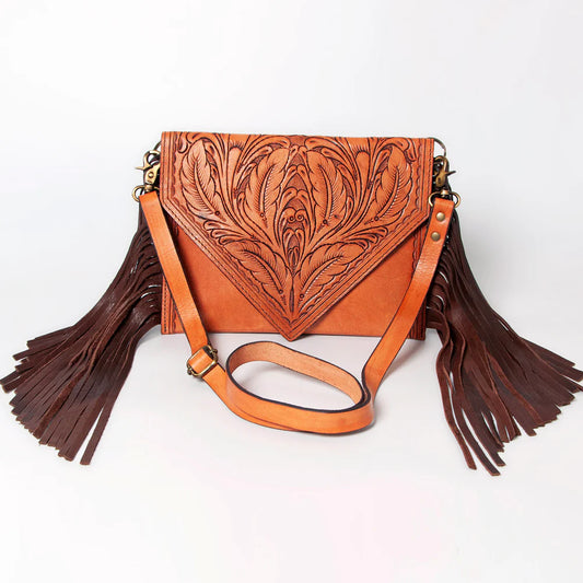 Camel Tooled Leather Envelope Purse