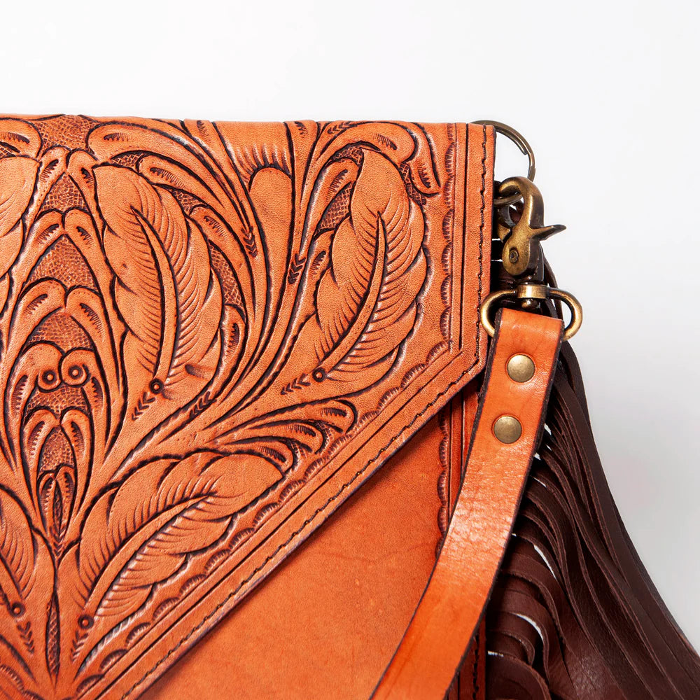 Camel Tooled Leather Envelope Purse
