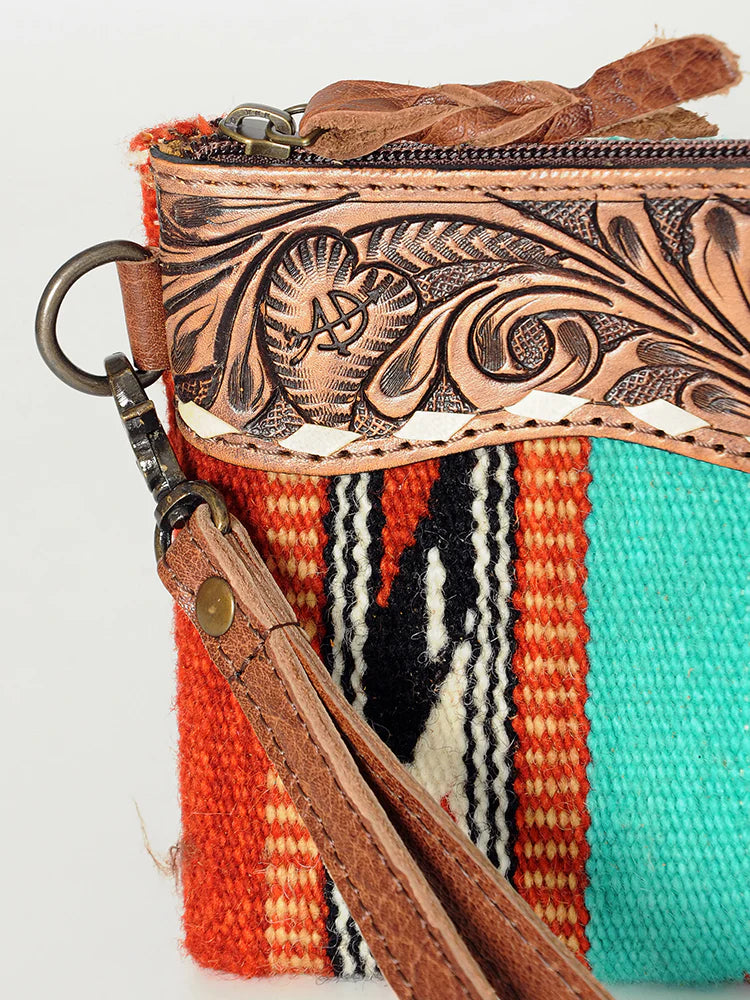 Turquoise + Rust Saddle Blanket Wristlet