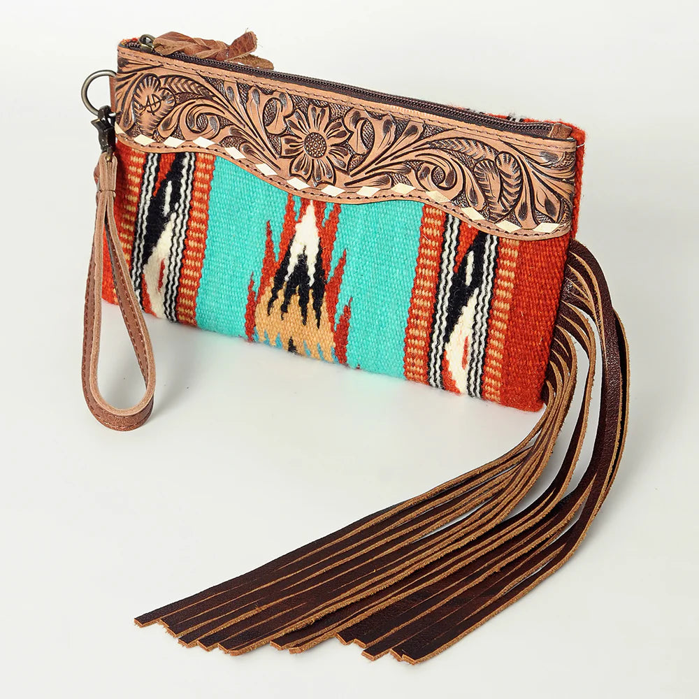 Turquoise  + Rust Saddle Blanket Wristlet