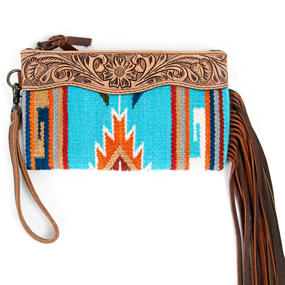 Blue + Rust Saddle Blanket Wristlet