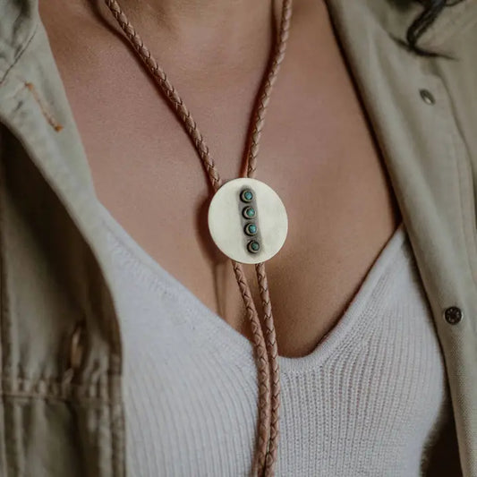 Classic Bolo Tie – Turquoise, Brass & Natural Leather