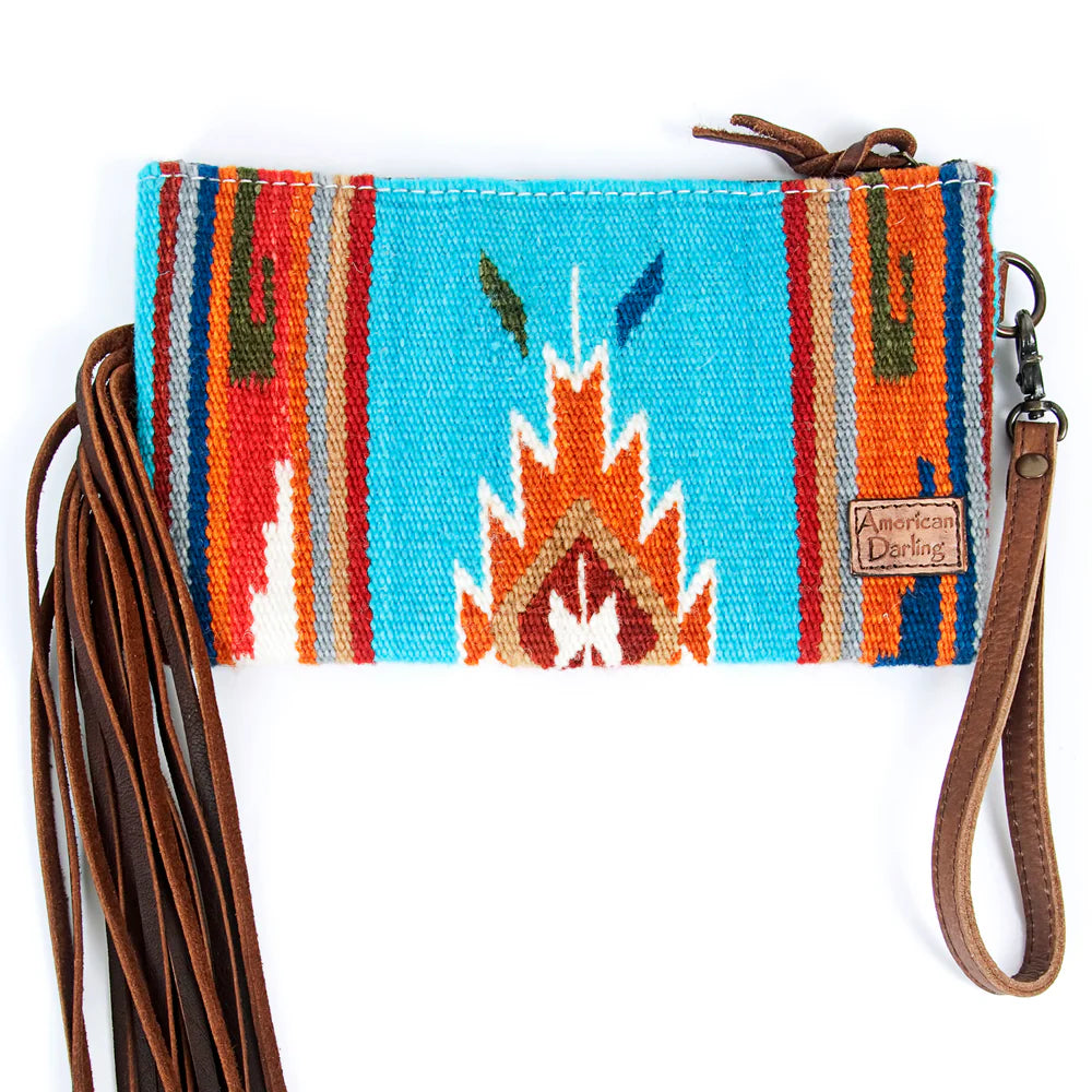 Blue + Rust Saddle Blanket Wristlet