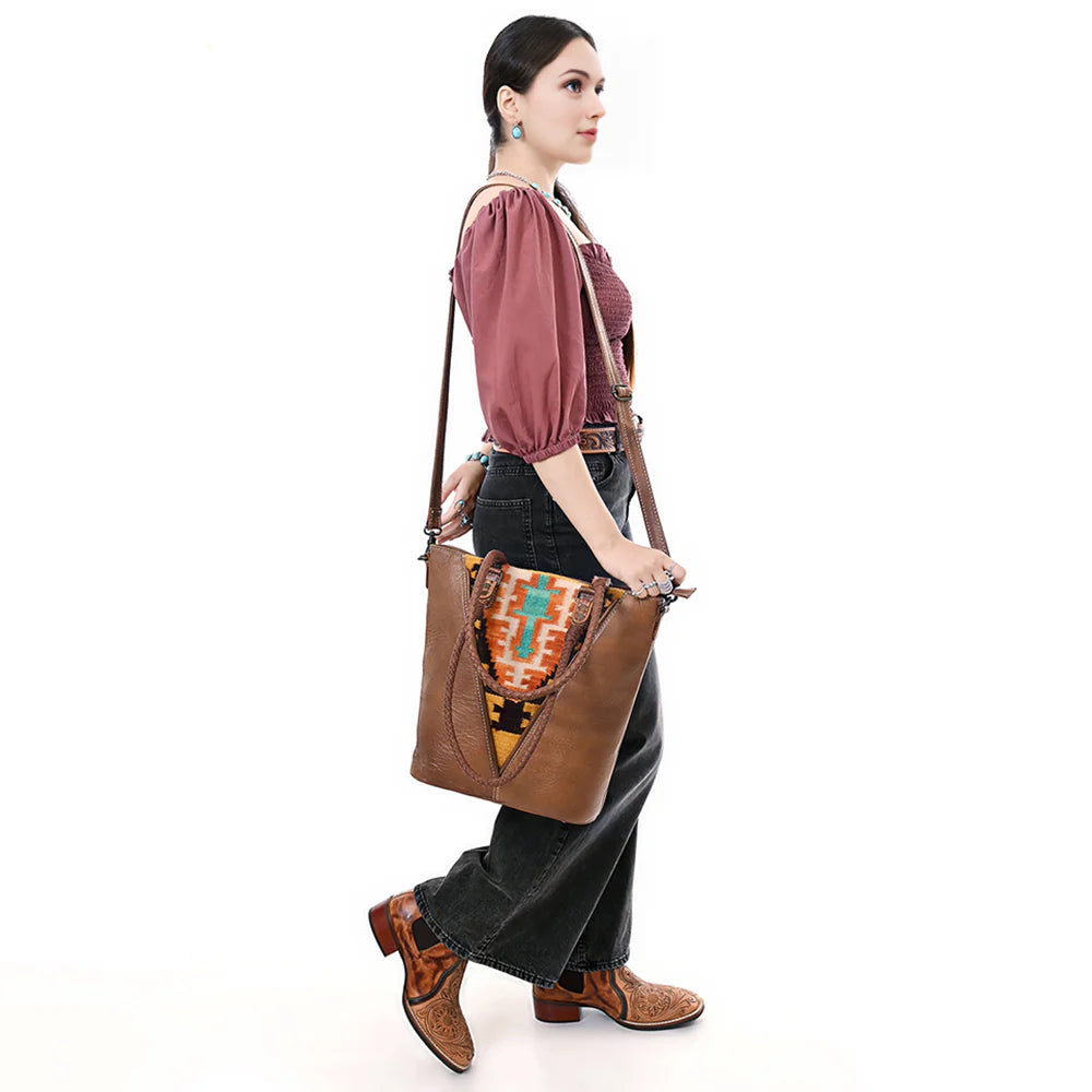 Southwestern Wool Saddle Blanket & Leather Tote