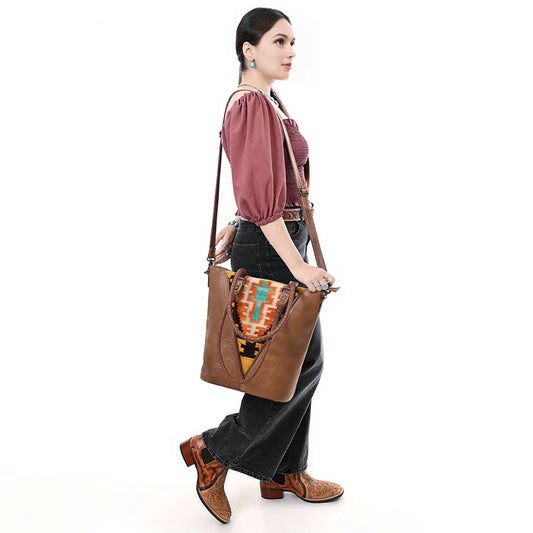 Southwestern Wool Saddle Blanket & Leather Tote