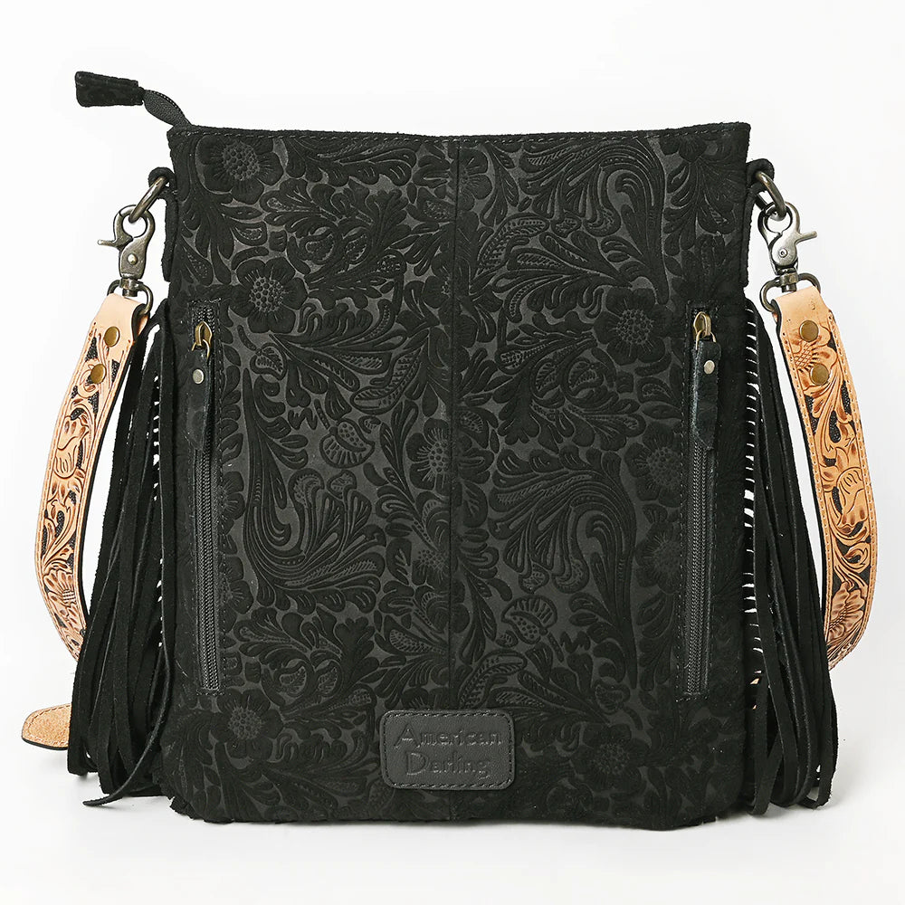 Tooled Leather & Fringe Concealed Carry Messenger Bag