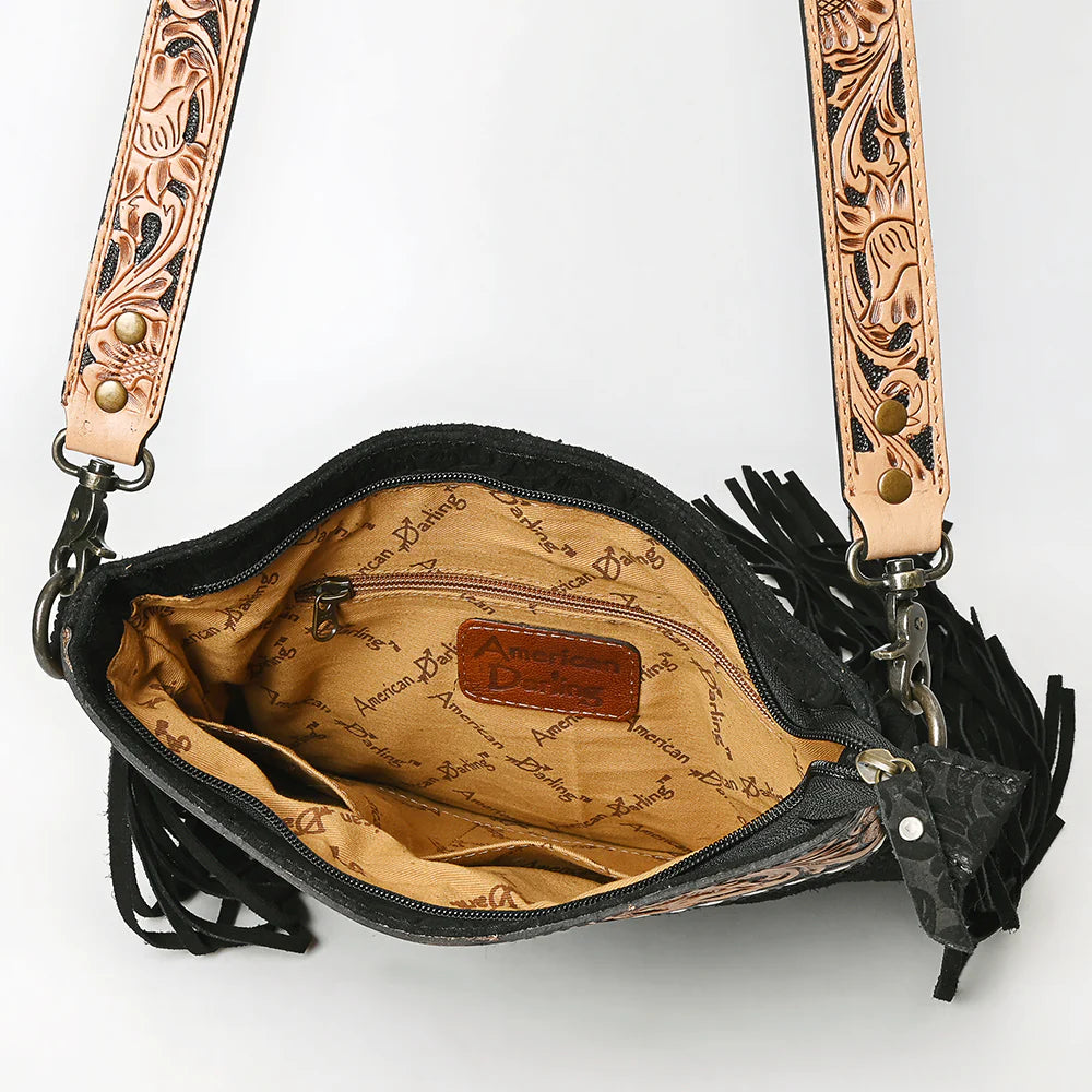 Tooled Leather & Fringe Concealed Carry Messenger Bag