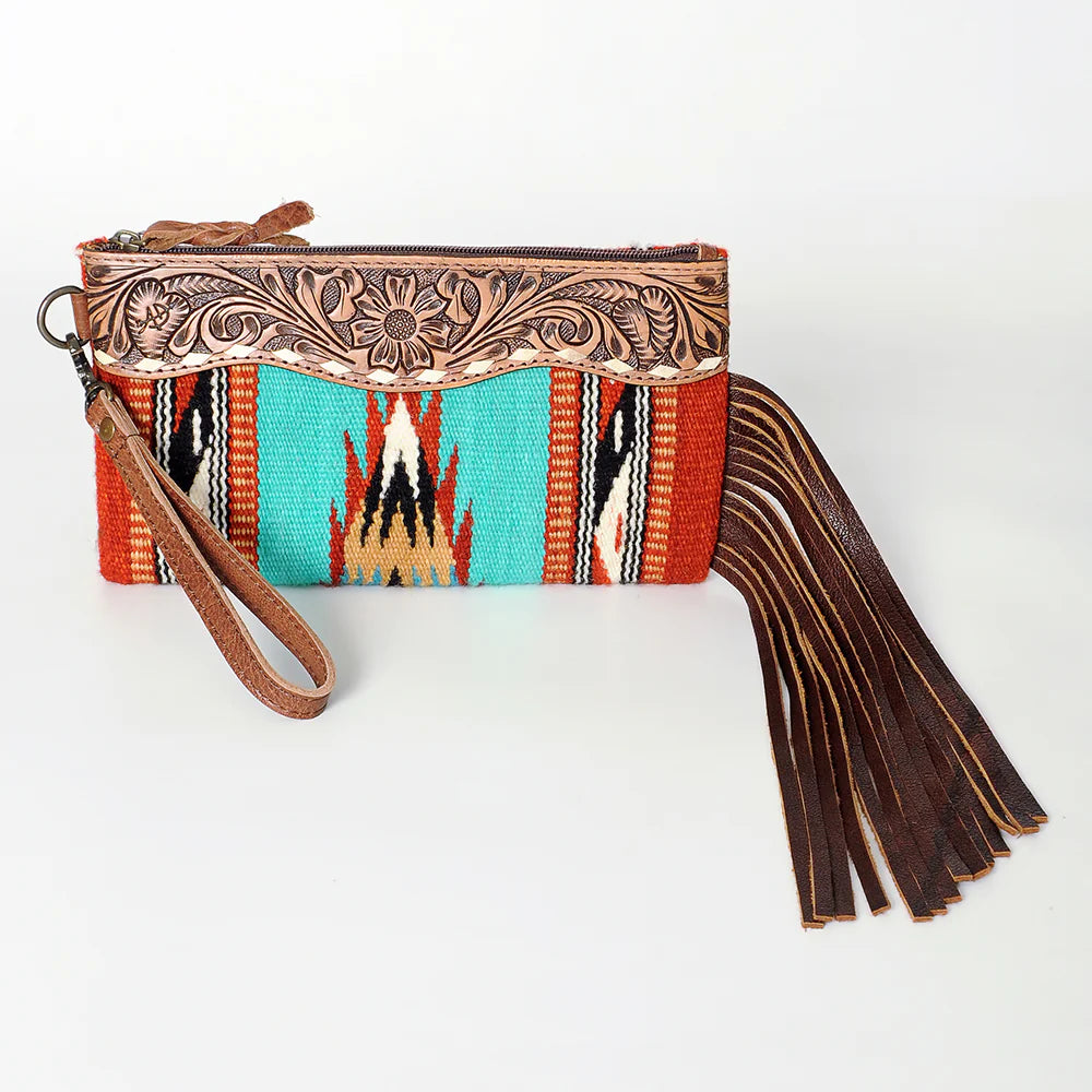 Turquoise  + Rust Saddle Blanket Wristlet