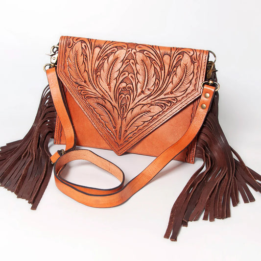 Camel Tooled Leather Envelope Purse